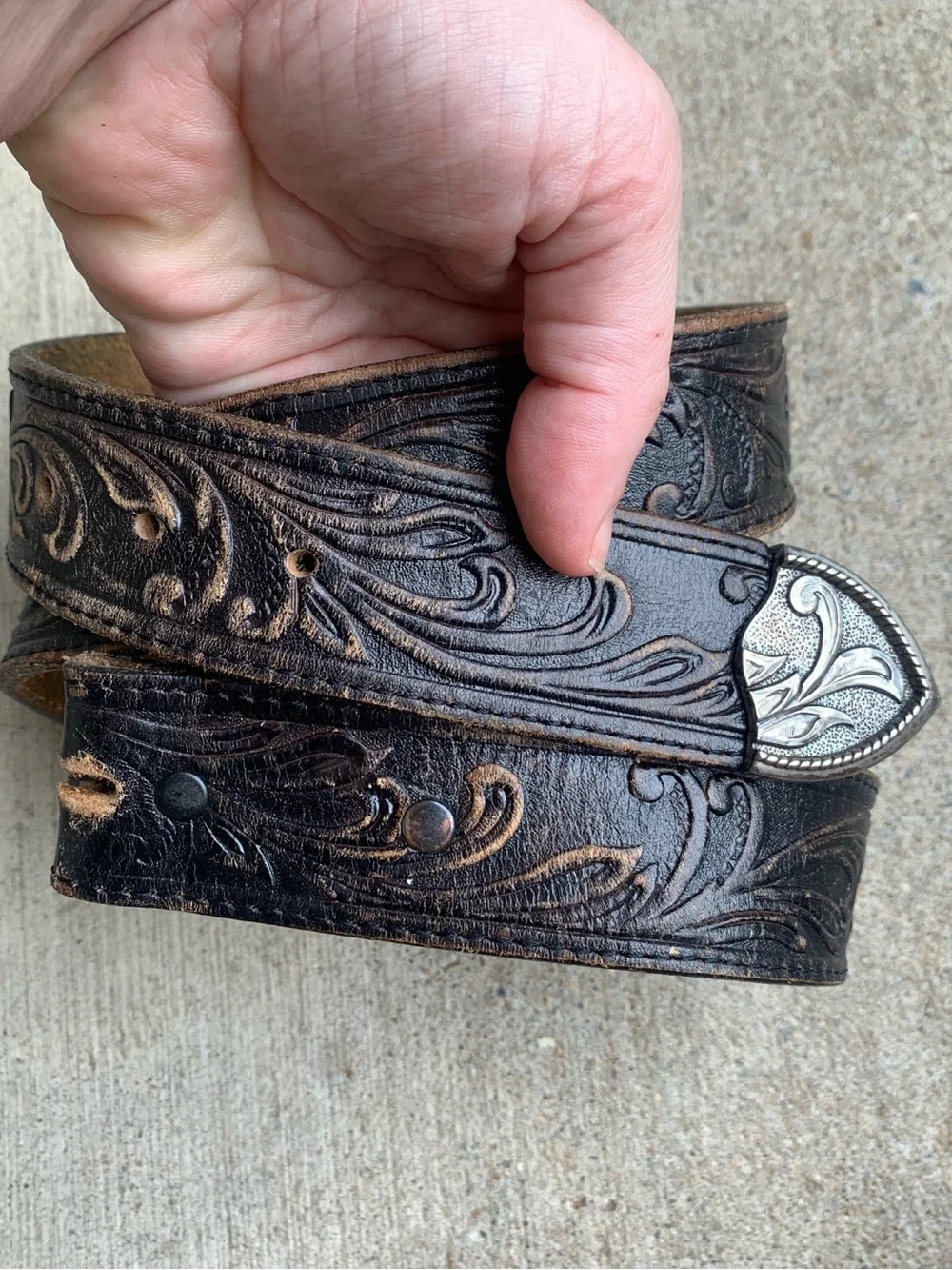 Vintage Tony Lama Brown Western Leather Belt w/o buckle